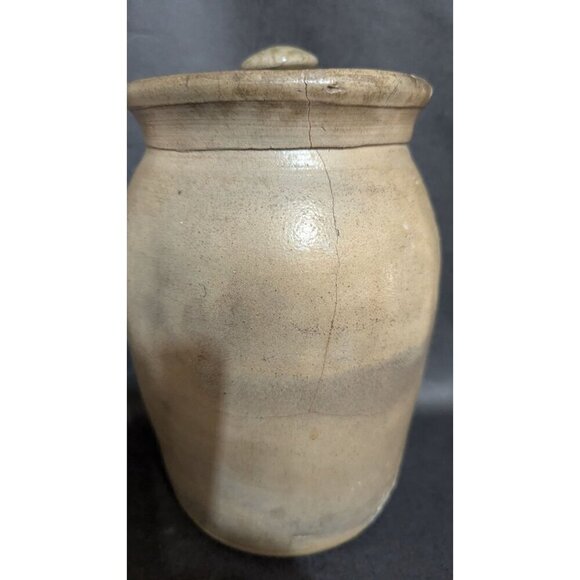 Vintage Brown Stoneware Salt Glazed Crock Utensil Holder Jar Container with lid